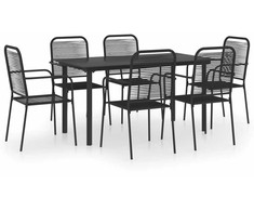 Lauko baldų komplektas Sodo valgomojo komplektas, 7 dalių, juodas, stiklas ir plienas