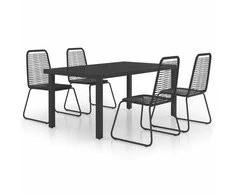 Lauko baldų komplektas Sodo valgomojo komplektas, 5 dalių, juodas, PVC ratanas