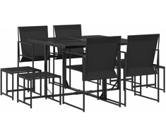 Lauko baldų komplektas Sodo valgomojo komplektas, 9 dalių, juodas, tekstilenas