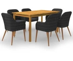 Lauko baldų komplektas Sodo valgomojo komplektas, 7 dalių, juodas (147876+3x44153)
