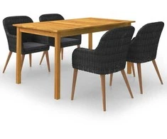 Lauko baldų komplektas Sodo valgomojo komplektas, 5 dalių, juodas (147876+2x44153)