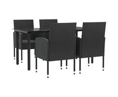 Lauko baldų komplektas Sodo valgomojo komplektas, 5 dalių, juodas, poliratanas/plienas
