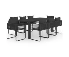 Lauko baldų komplektas Sodo valgomojo komplektas, 9 dalių, juodas, PVC ratanas