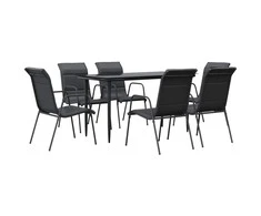Lauko baldų komplektas Sodo valgomojo komplektas, 7 dalių, juodas, plienas/tekstilenas