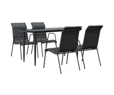 Lauko baldų komplektas Sodo valgomojo komplektas, 5 dalių, juodas, plienas/tekstilenas