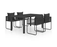 Lauko baldų komplektas Sodo valgomojo komplektas, 5 dalių, juodas, PVC ratanas