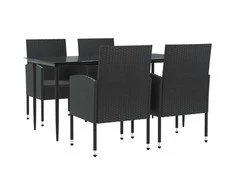 Lauko baldų komplektas Sodo valgomojo komplektas, 5 dalių, juodas, poliratanas/plienas
