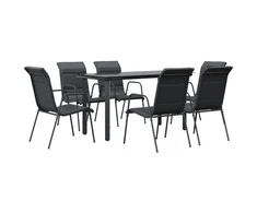 Lauko baldų komplektas Sodo valgomojo komplektas, 7 dalių, juodas, plienas/tekstilenas
