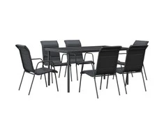 Lauko baldų komplektas Sodo valgomojo komplektas, 7 dalių, juodas, plienas/tekstilenas