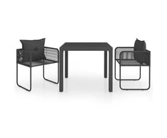 Lauko baldų komplektas Sodo valgomojo komplektas, 3 dalių, juodas, PVC ratanas