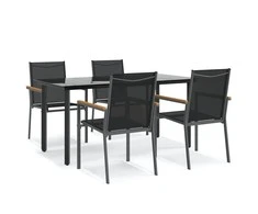 Lauko baldų komplektas Sodo valgomojo komplektas, 5 dalių, juodas, tekstilenas/plienas