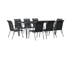Lauko baldų komplektas Sodo valgomojo komplektas, 9 dalių, juodas, plienas/tekstilenas