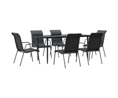 Lauko baldų komplektas Sodo valgomojo komplektas, 7 dalių, juodas, plienas/tekstilenas