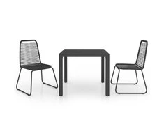 Lauko baldų komplektas Sodo valgomojo komplektas, 3 dalių, juodas, PVC ratanas