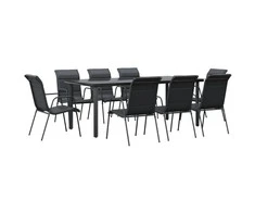 Lauko baldų komplektas Sodo valgomojo komplektas, 9 dalių, juodas, plienas/tekstilenas