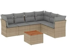 Sofa Sofos komplektas su pagalvėlėmis, 7 dalių, smėlio, poliratanas