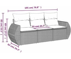Sofa Sofos komplektas su pagalvėlėmis, 3 dalių, pilkas, poliratanas