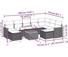 Sofa Sofos komplektas su pagalvėlėmis, 10 dalių, smėlio, poliratanas