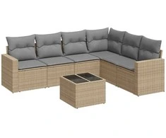 Sofa Sofos komplektas su pagalvėlėmis, 7 dalių, smėlio, poliratanas