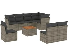 Lauko baldų komplektas Sofos komplektas su pagalvėlėmis, 9 dalių, pilkas, poliratanas