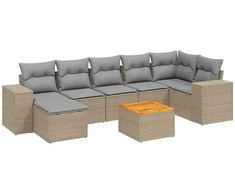 Sofa Sofos komplektas su pagalvėlėmis, 8 dalių, smėlio, poliratanas
