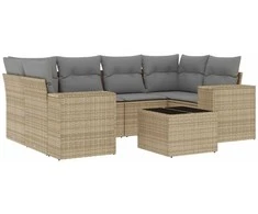 Sofa Sofos komplektas su pagalvėlėmis, 7 dalių, smėlio, poliratanas