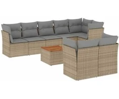 Sofa Sofos komplektas su pagalvėlėmis, 9 dalių, smėlio, poliratanas