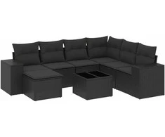 Sofa Sofos komplektas su pagalvėlėmis, 8 dalių, juodas, poliratanas