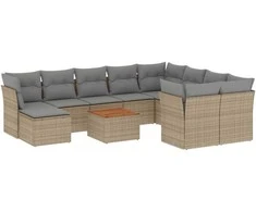 Sofa Sofos komplektas su pagalvėlėmis, 11 dalių, smėlio, poliratanas