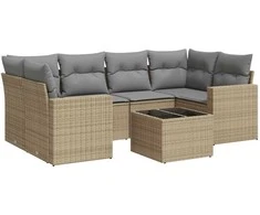 Sofa Sofos komplektas su pagalvėlėmis, 7 dalių, smėlio, poliratanas