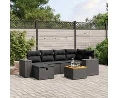 Sofa Sofos komplektas su pagalvėlėmis, 7 dalių, juodas, poliratanas