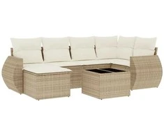 Sofa Sofos komplektas su pagalvėlėmis, 7 dalių, smėlio, poliratanas