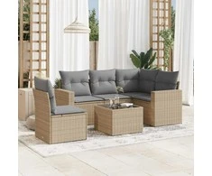 Sofa Sofos komplektas su pagalvėlėmis, 6 dalių, smėlio, poliratanas