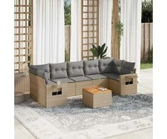 Sofa Sofos komplektas su pagalvėlėmis, 8 dalių, smėlio, poliratanas