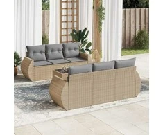 Sofa Sofos komplektas su pagalvėlėmis, 7 dalių, smėlio, poliratanas