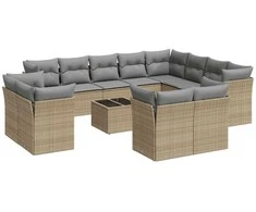 Sofa Sofos komplektas su pagalvėlėmis, 13 dalių, smėlio, poliratanas