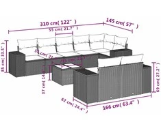 Sofa Sofos komplektas su pagalvėlėmis, 9 dalių, pilkas, poliratanas