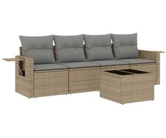 Sofa Sofos komplektas su pagalvėlėmis, 5 dalių, smėlio, poliratanas