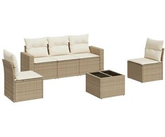 Sofa Sofos komplektas su pagalvėlėmis, 6 dalių, smėlio, poliratanas