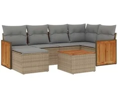 Sofa Sofos komplektas su pagalvėlėmis, 7 dalių, smėlio, poliratanas