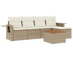 Lauko baldų komplektas Sofos komplektas su pagalvėlėmis, 6 dalių, smėlio, poliratanas