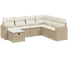 Sofa Sofos komplektas su pagalvėlėmis, 7 dalių, smėlio, poliratanas