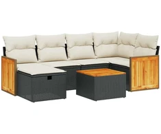 Sofa Sofos komplektas su pagalvėlėmis, 7 dalių, juodas, poliratanas