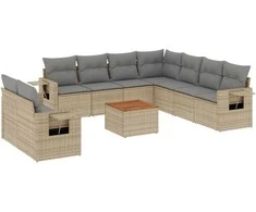 Sofa Sofos komplektas su pagalvėlėmis, 10 dalių, smėlio, poliratanas