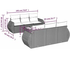 Sofa Sofos komplektas su pagalvėlėmis, 7 dalių, pilkas, poliratanas