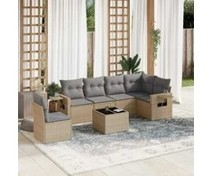 Sofa Sofos komplektas su pagalvėlėmis, 7 dalių, smėlio, poliratanas