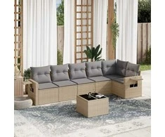 Sofa Sofos komplektas su pagalvėlėmis, 7 dalių, smėlio, poliratanas