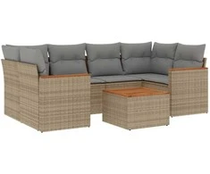 Sofa Sofos komplektas su pagalvėlėmis, 7 dalių, smėlio, poliratanas