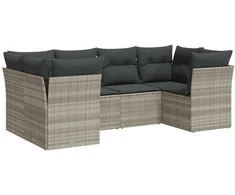 Sofa Sofos komplektas su pagalvėlėmis, 6 dalių, pilkas, poliratanas