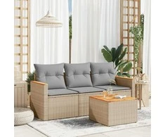 Sofa Sofos komplektas su pagalvėlėmis, 4 dalių, smėlio, poliratanas